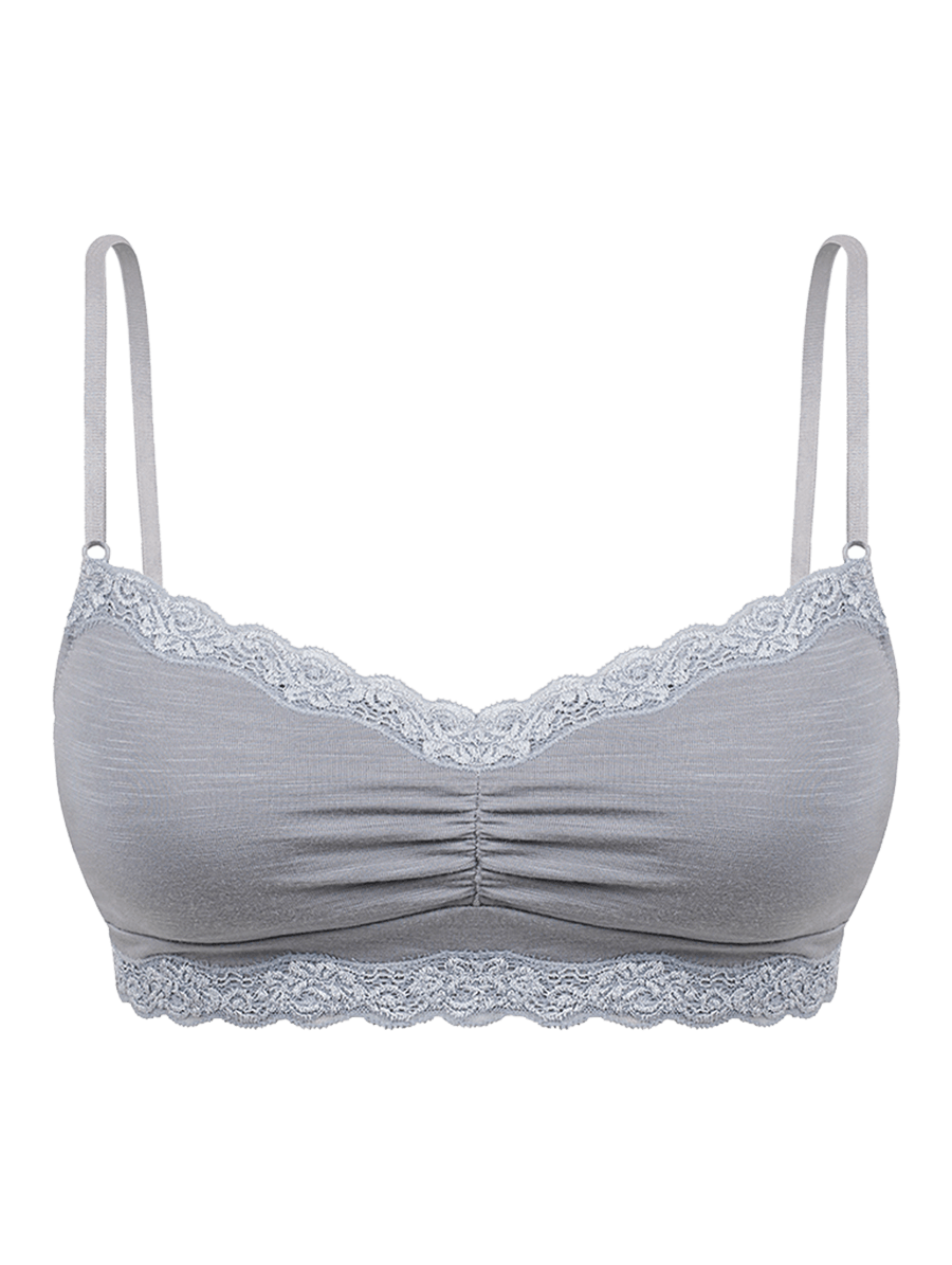 Lace-trimmed top bra with removable padding