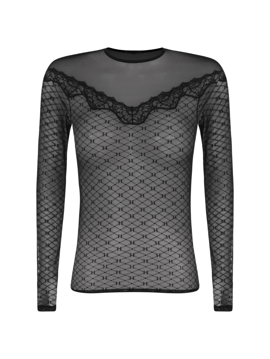 Transparent tulle shirt with embroidery